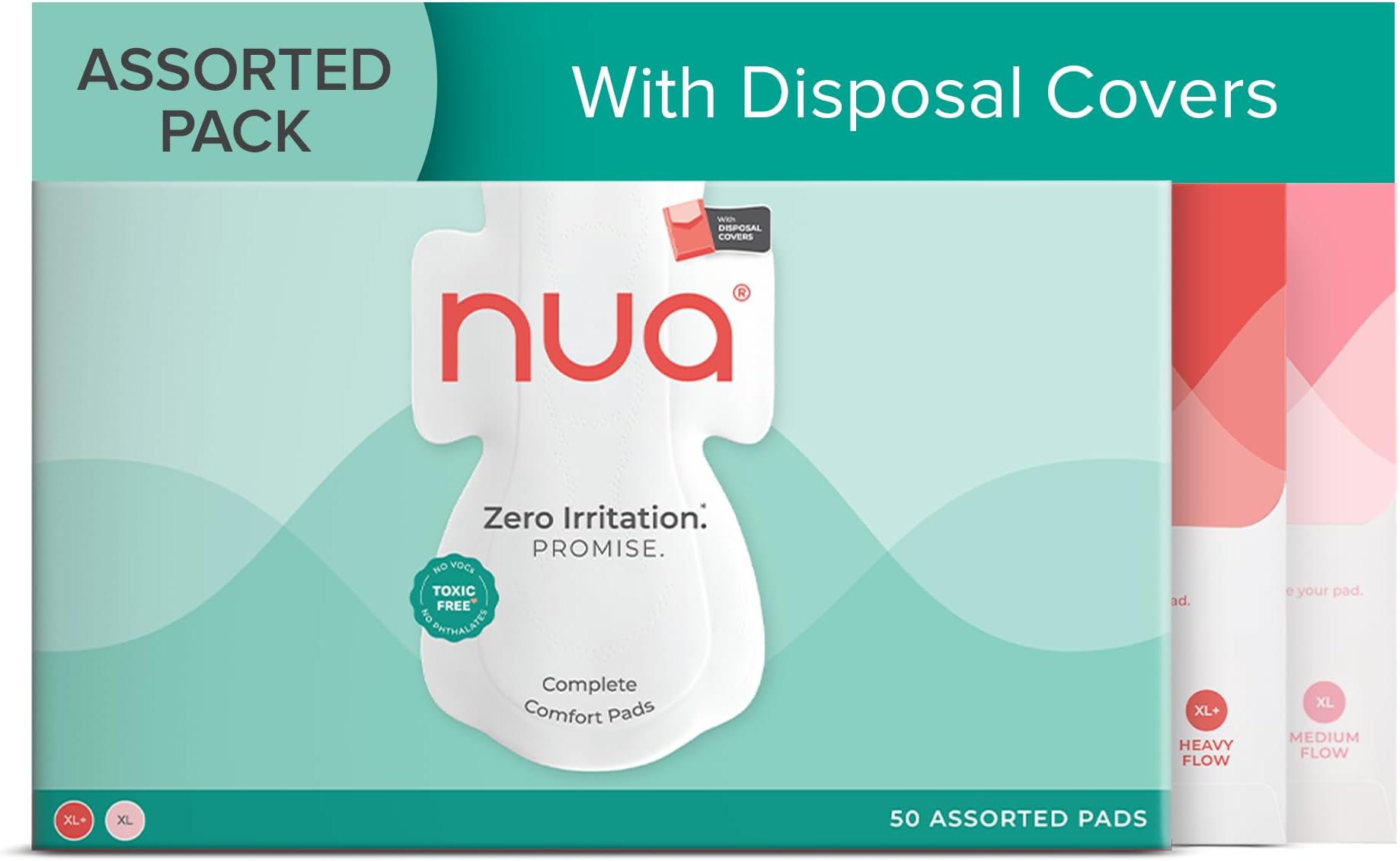 Complete Comfort Sanitary Pads for Sensitive Skin | Pack of 50 Pads (25 Heavy Flow, 25 Medium Flow) with Disposal covers | Zero Irritation | Comfortable All-Day Protection | Ultra-Thin | Super Absorbent | No rashes | 50% Wider Back | 100% Toxic-Free, Dermatologically Tested