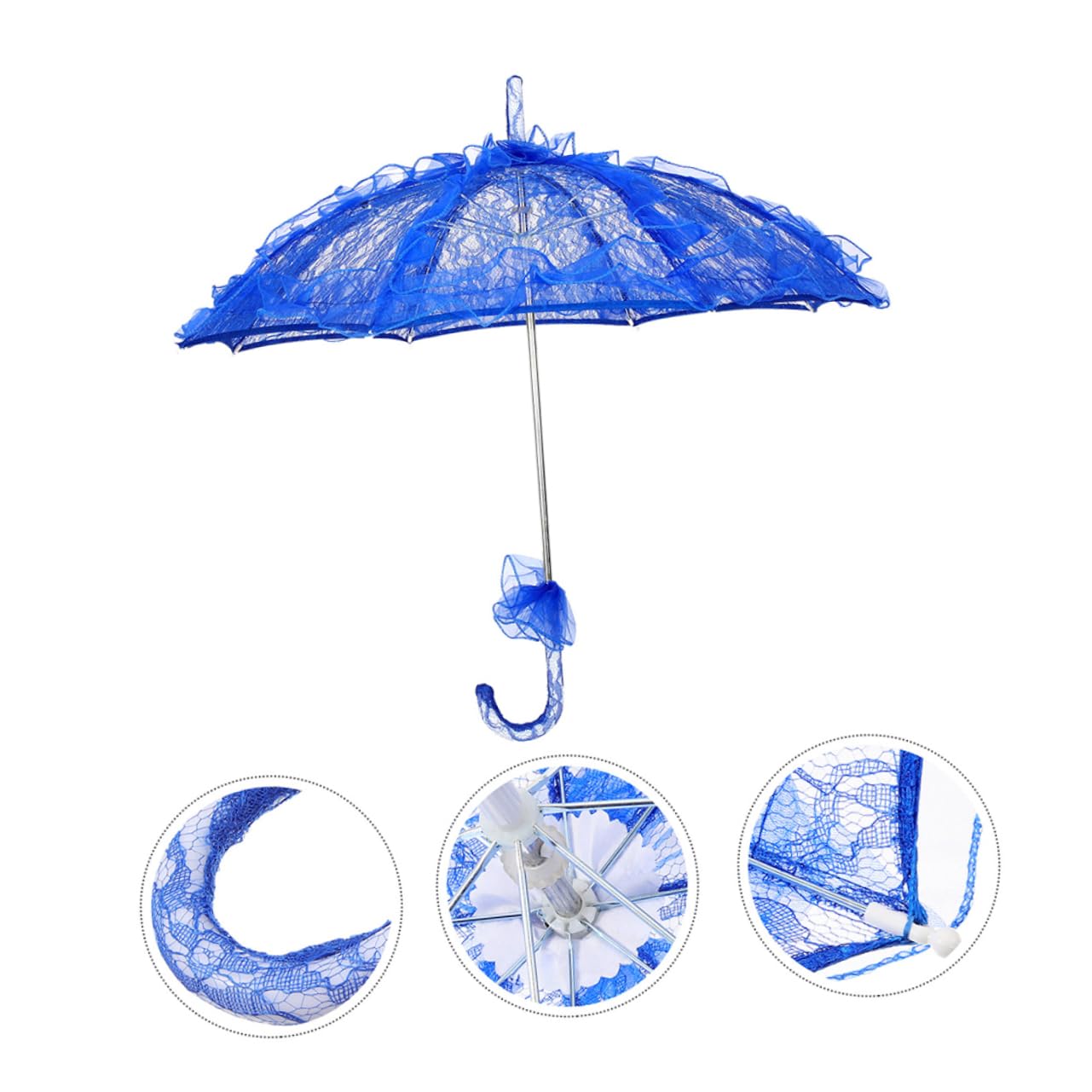 Parapluie en Dentelle Bleu pour Garçon et Filles, Lot de 2 | Design Dentelle Élégant, Tissu, Plastique et Métal, Adapté aux Événements et Tea Parties