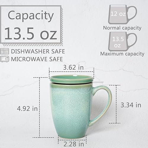 Miniatura 7 de Bosmarlin Taza de té de cerámica mate con infusor y tapa, 13.5 onzas, taza de té suelta, apta para lavavajillas y microondas (azul oscuro)
