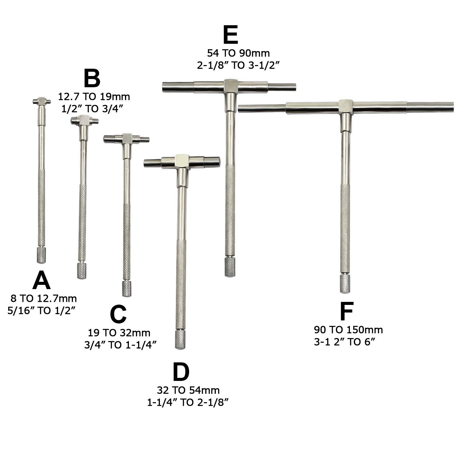 6PCS Calibri telescopici, 8-150mm Micromètre Interne Kit