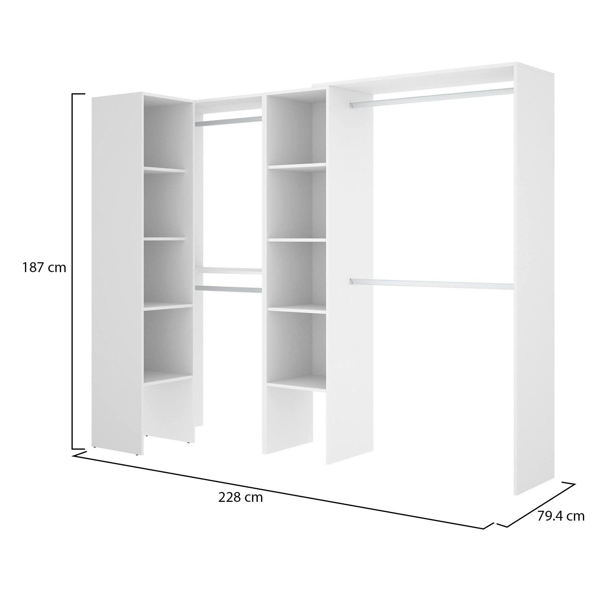 Dmora Guardaroba Grande Quadro 79.4x187h cm Bianco Appendiabiti 9 Ripiani, Armadio Camera da Letto 13 Vani