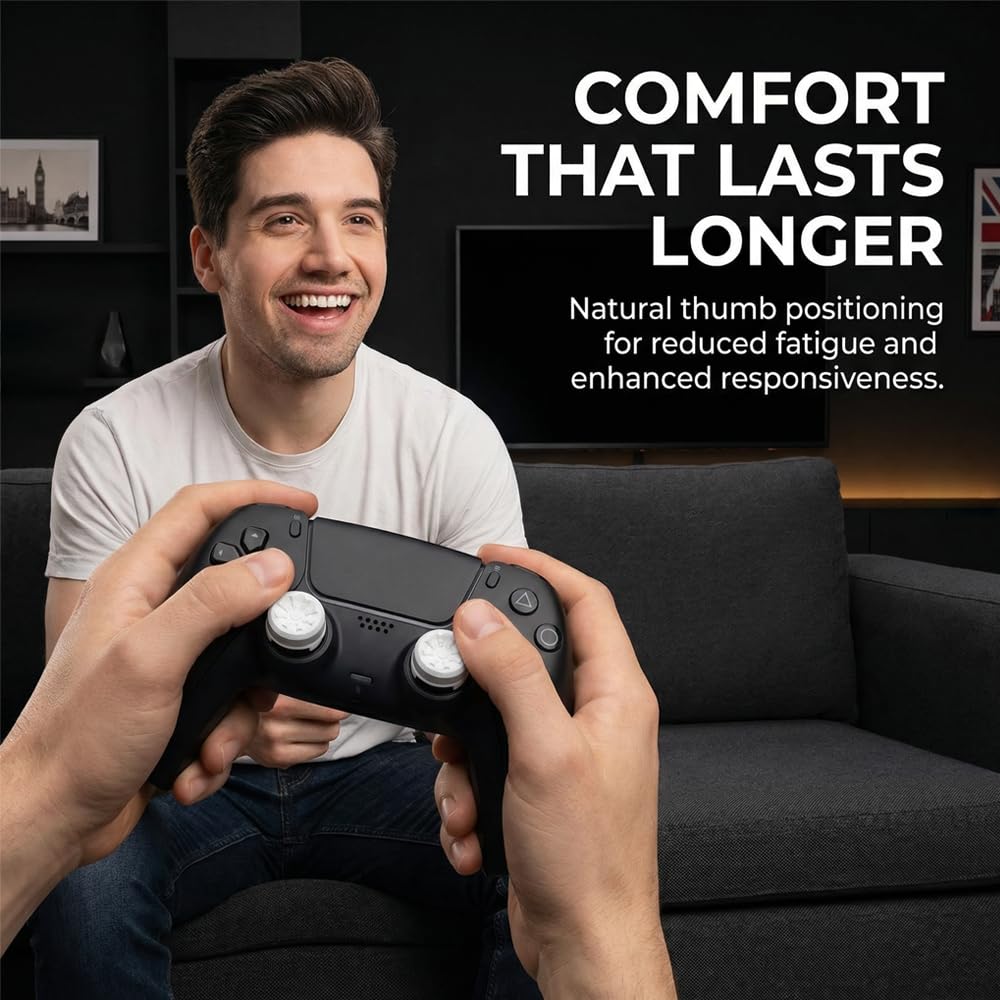 White Thumb Stick Grips for PS5 & PS4 Controllers, Anti-Slip Silicone Controller Thumb Grips, Joystick Grip Caps to Improve Accuracy & Reduce Fatigue, Gaming Analog Stick Covers (2PCS) - 4