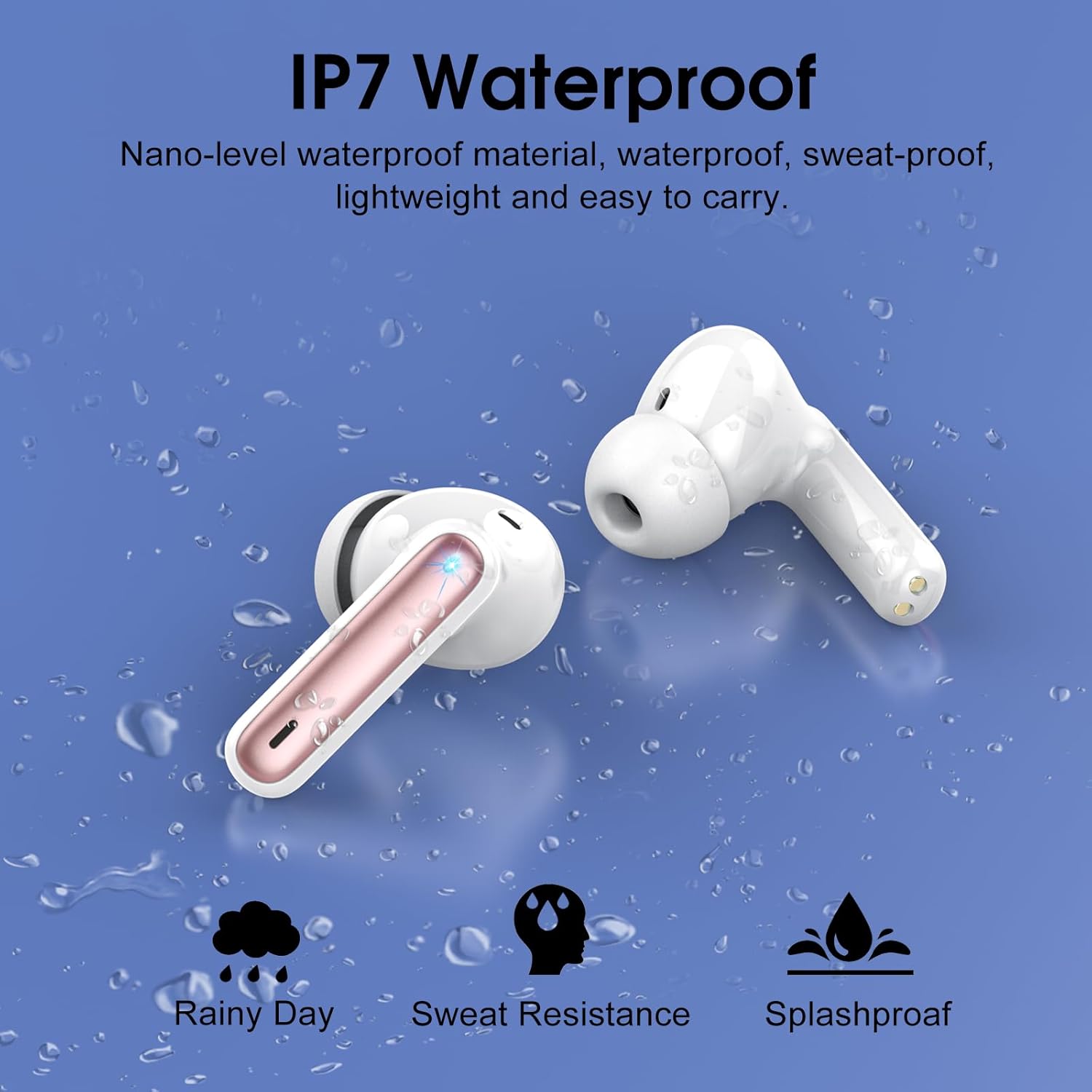 Wireless Earbuds, Bluetooth 5.4 Headphones in Ear Wireless Earphones HiFi Stereo Deep Bass 40H Playtime with 4 ENC Noise Cancelling Mic, In-Ear Bluetooth Earbuds LED Display IP7, USB-C, Rose Gold