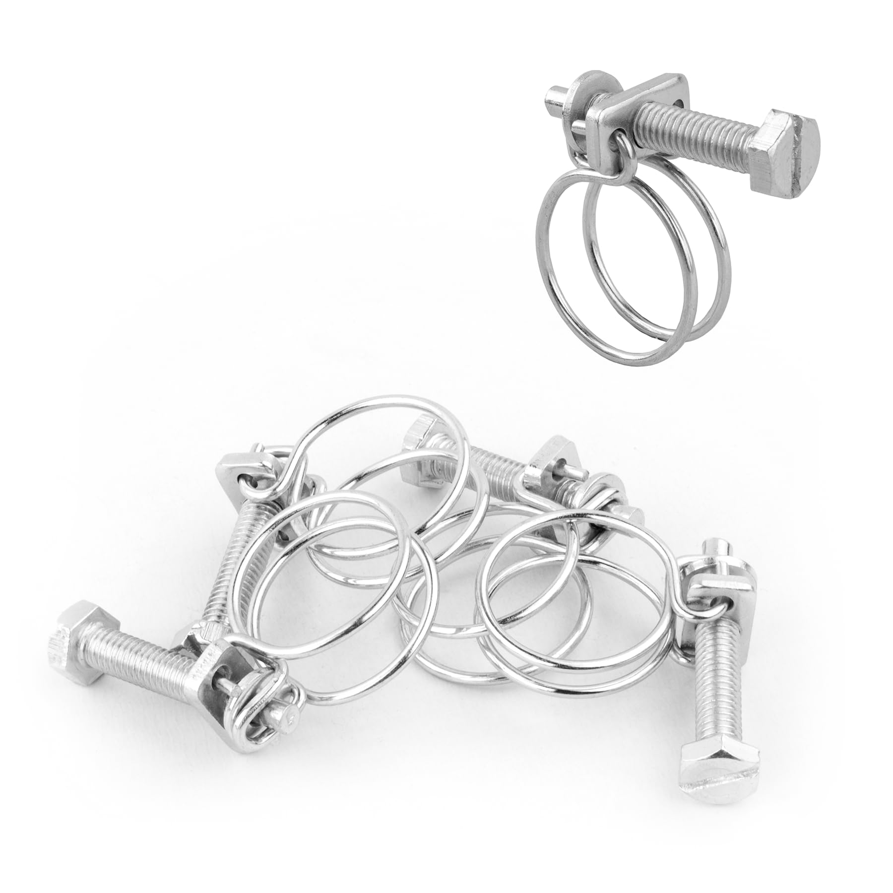 Kct 5 Pack - 22-25Mm Double Wire Hose Pipe Clamps Universal Adjustable Metal Clips For Fuel/Air Line/Tube/Plumbing/Hosepipe