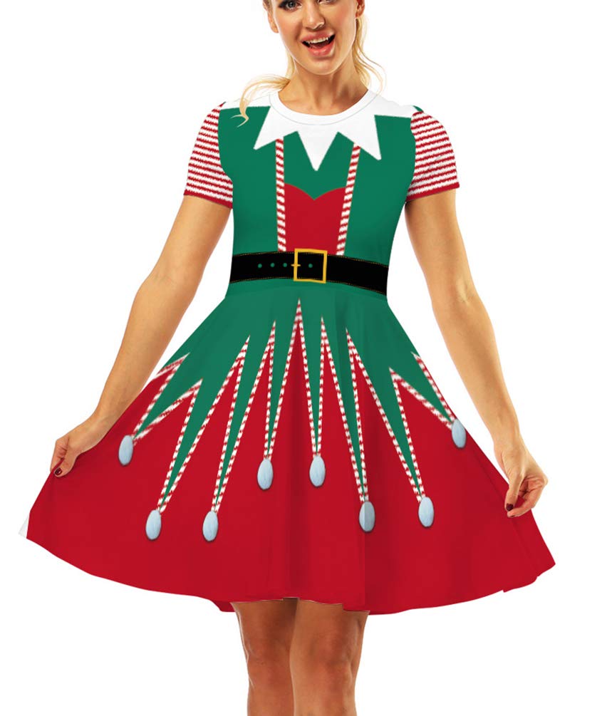 Ainuno Ugly Christmas Dress for Women Red Green Print Holiday Dresses for Xmas