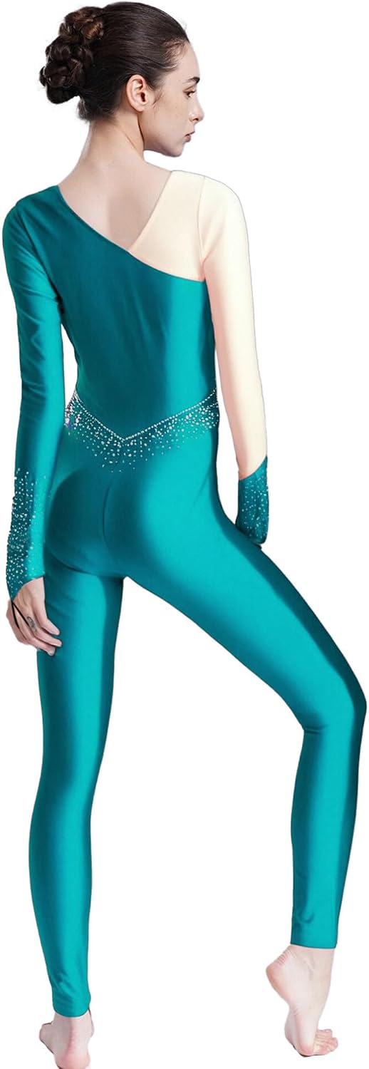TiaoBug Women's Dance Unitard Long Sleeve Skating Jumpsuit One Piece Bodysuit Stretchy Gymnastics Leotard