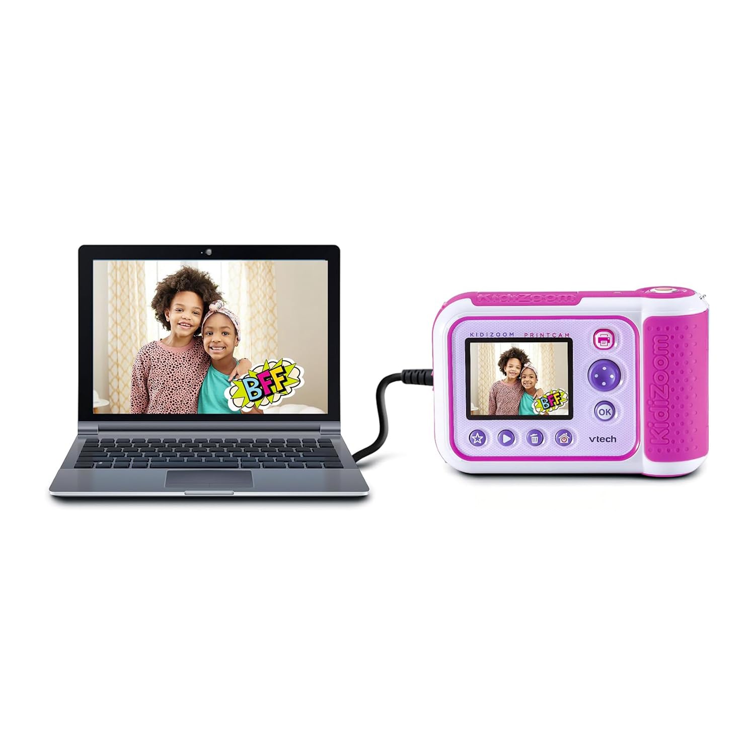 VTech Kidizoom Printcam Rosa, Macchina Fotografica per Bambini con 40+ Effetti Speciali, Fotocamera Istantanea per Bambini, Carta Termica Inclusa, 5MP, Lingua Italiana, Batterie Incluse, 5-13 Anni