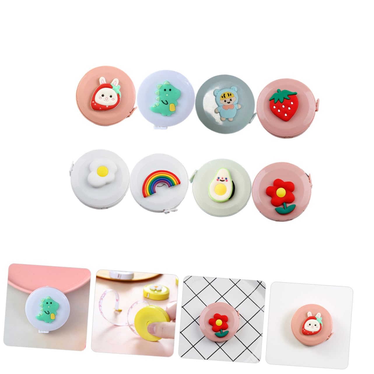 HOMSFOU Mini Cinta Retráctil De Cartoon Para Medidas De Cuerpo Y Manualidades Diseño Lindo Y Compacto Para Costura Y Estudiantes 8 Piezas X 5