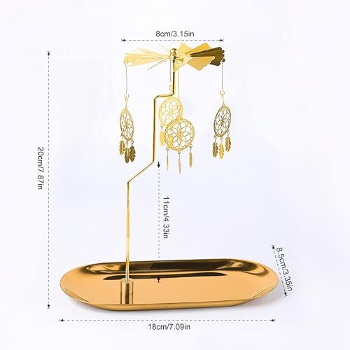 Miniatura 3 de Creahaus Portavelas giratorio con bandeja, diseño de carrusel Glod, portavelas giratorio de metal para centro de mesa, Navidad, día de San Valentín,