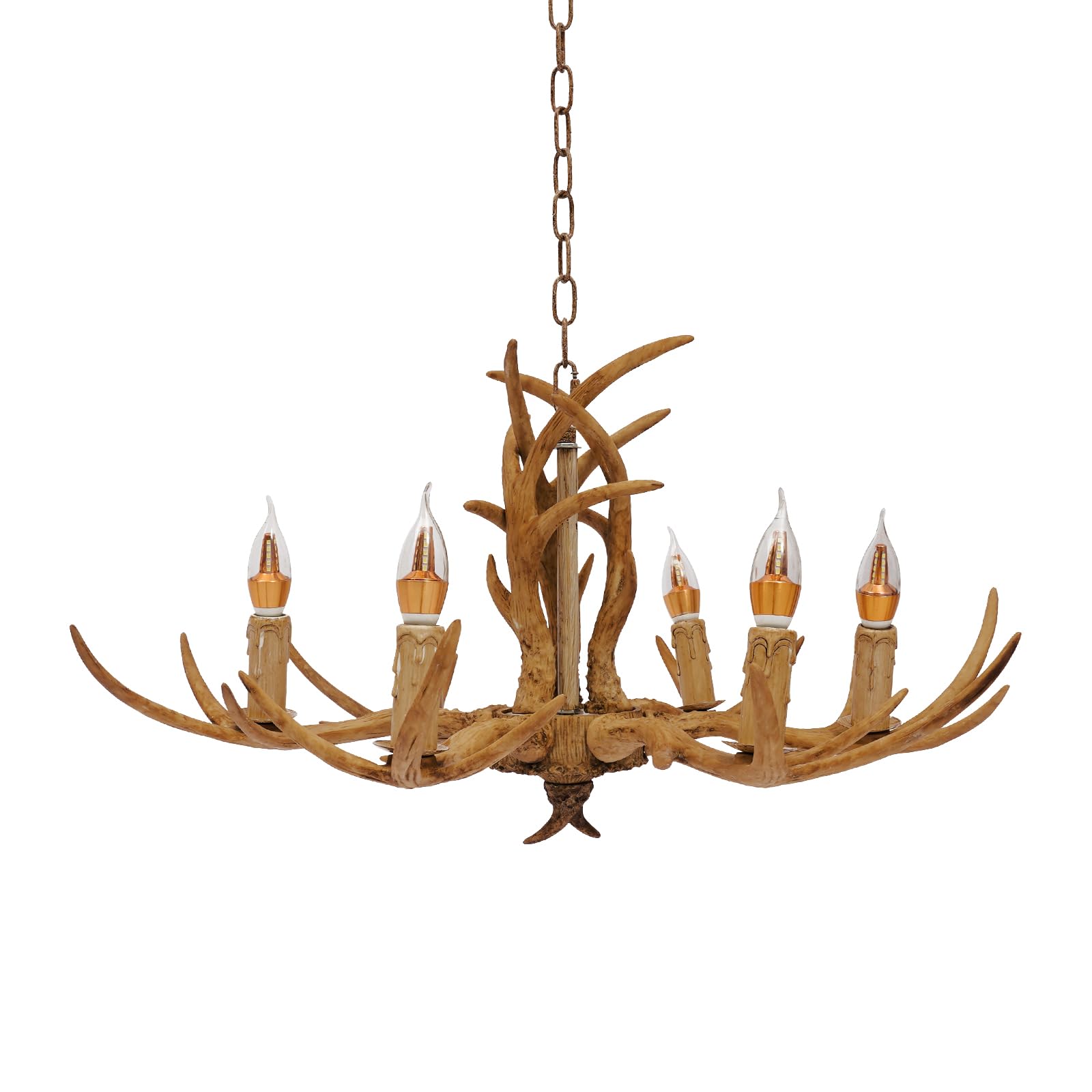 TouSuaRSi Antler Chandelier Faux Antler Ceiling Light with 6 E14 Lamp Holders Retro Antlers Pendant Lamp Resin Deer Antler Chandeliers Ceiling for Dining Room, Living Room, Bar, Cafe