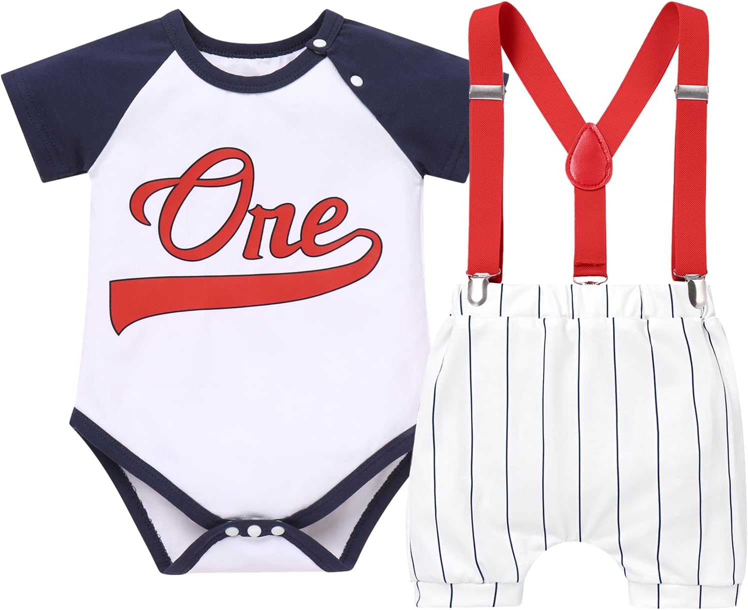IBTOM CASTLE Baby Boy First Birthday Outfit Bow Tie One Year Old Romper Short Suspenders Cake Smash Clothes Set