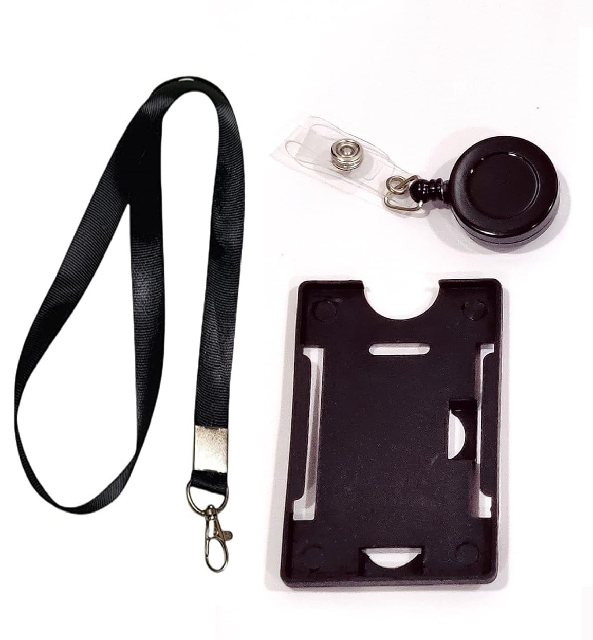 ANG ID Card Holder, Lanyard and Retractable Badge Reel Round YOYO (Black) (Set 3) Pack of 25