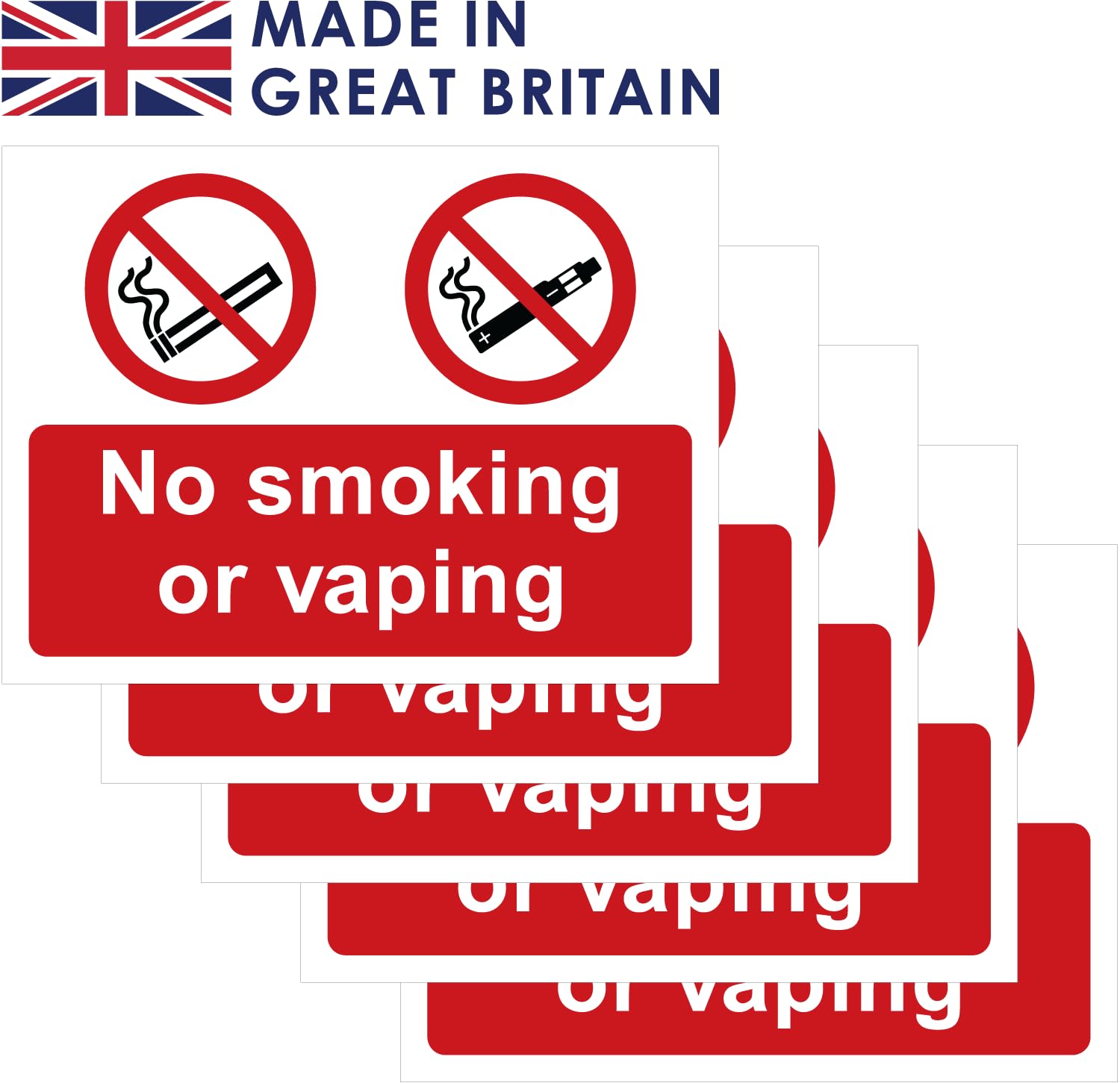The Signal Range Pack of 5 self adhesive safety signs 135mm x 180mm - No smoking or vaping
