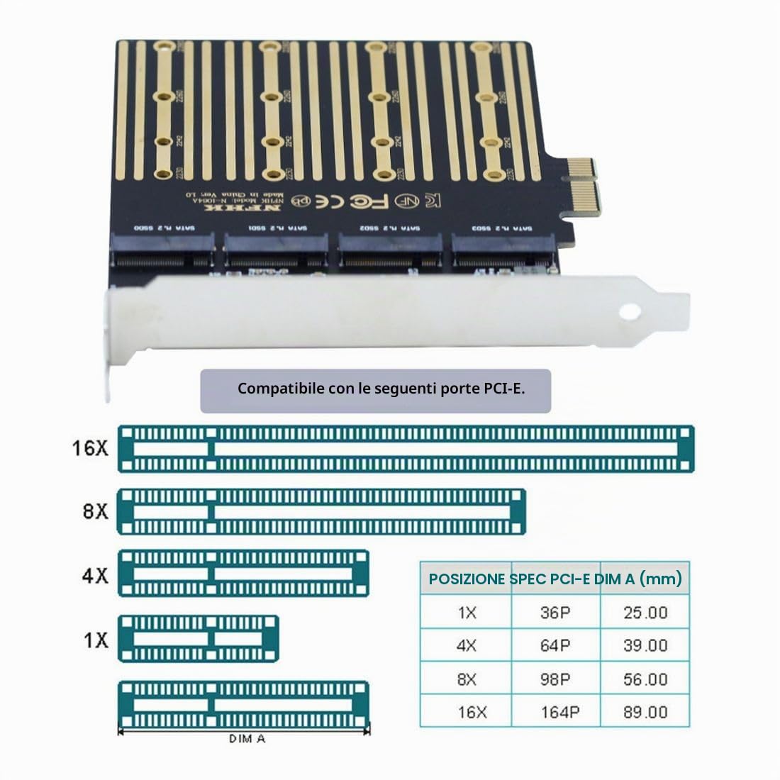 chenyang Adattatore M.2 SSD a PCI-E X1 4 SATA SSD a PCIe 3.0/4.0 Adattatore scheda di espansione ASM1064 Chipset con staffa PCI-E da 12 cm