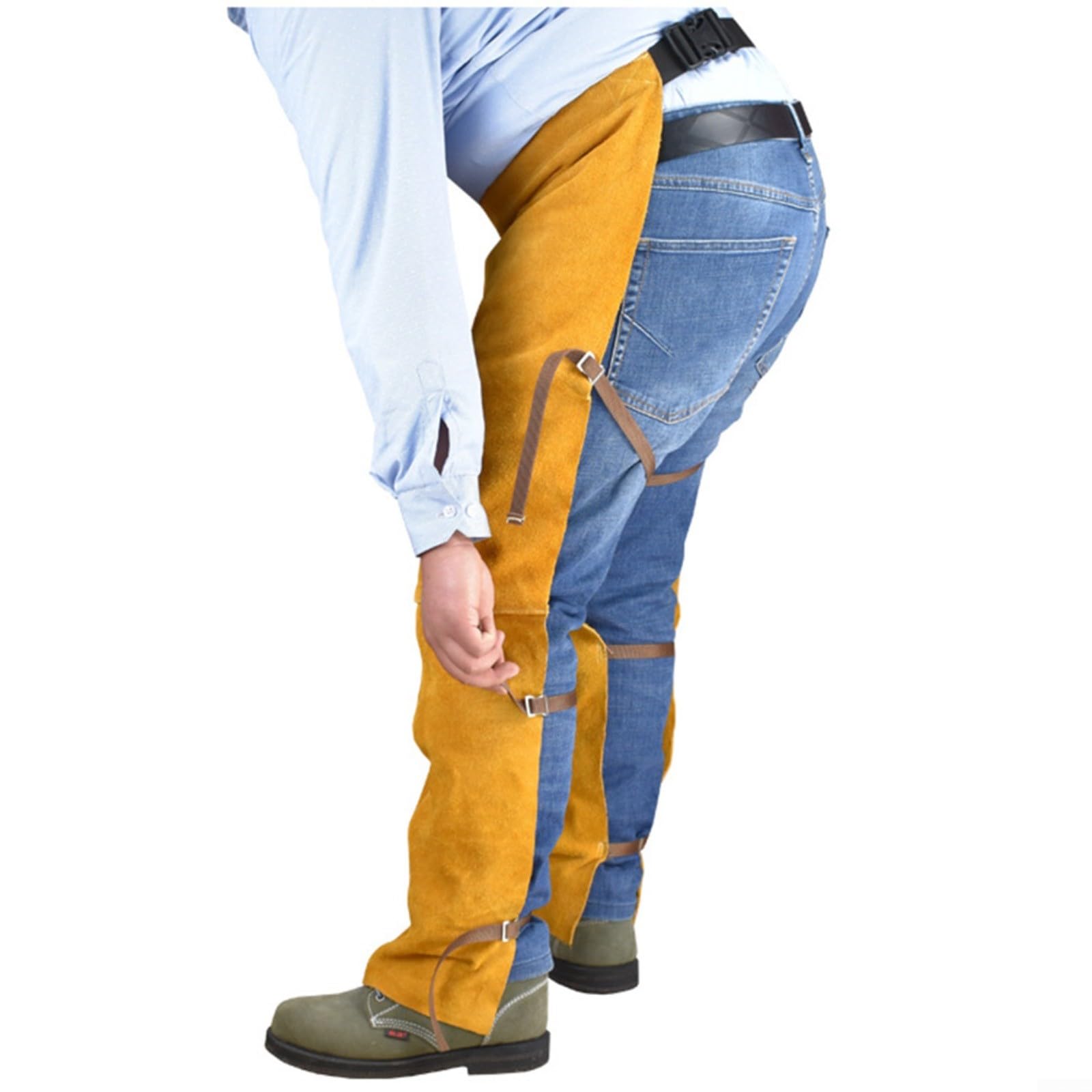 Delantal de piel de vaca para soldador, resistente al calor e ignífugo, cintura ajustable de 28 a 51 pulgadas, protección amarilla para trabajos de soldadura y procesamiento de metales
