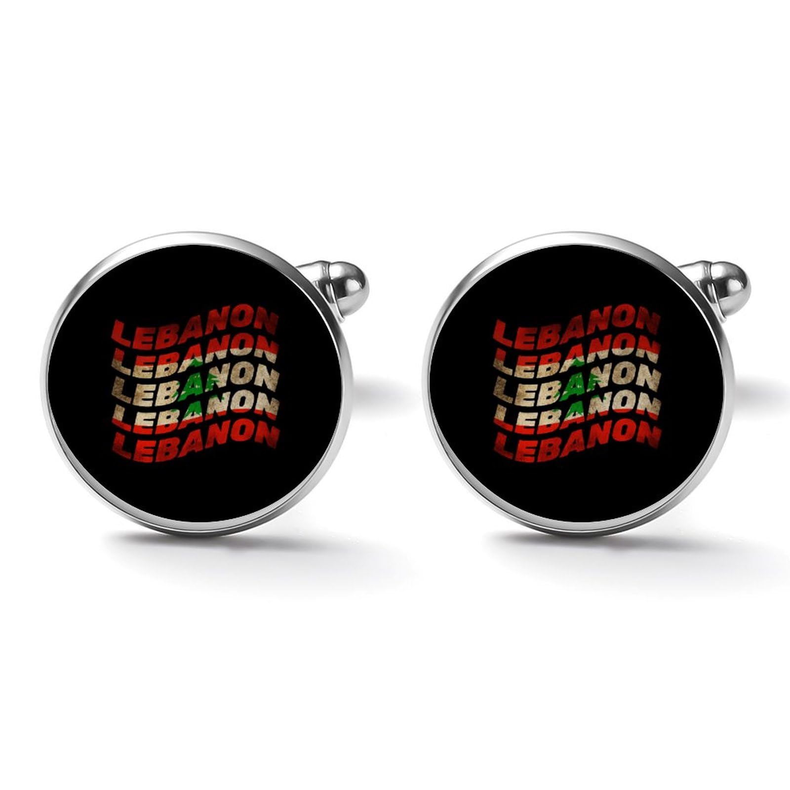 Lebanon Flag Lebanese Cuff Links Mens Dress Shirts Classic Stainless Steel Round Cufflinks for Normal and Business Wedding 2.0cm