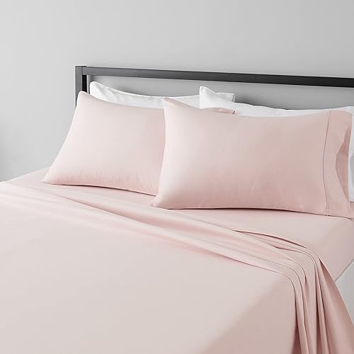 Amazon Basics Lightweight Super Soft Easy Care Microfiber Bed Sheet Set with 14 inches Deep Pockets - Queen, Blush Pink - Blush Pink - Queen
