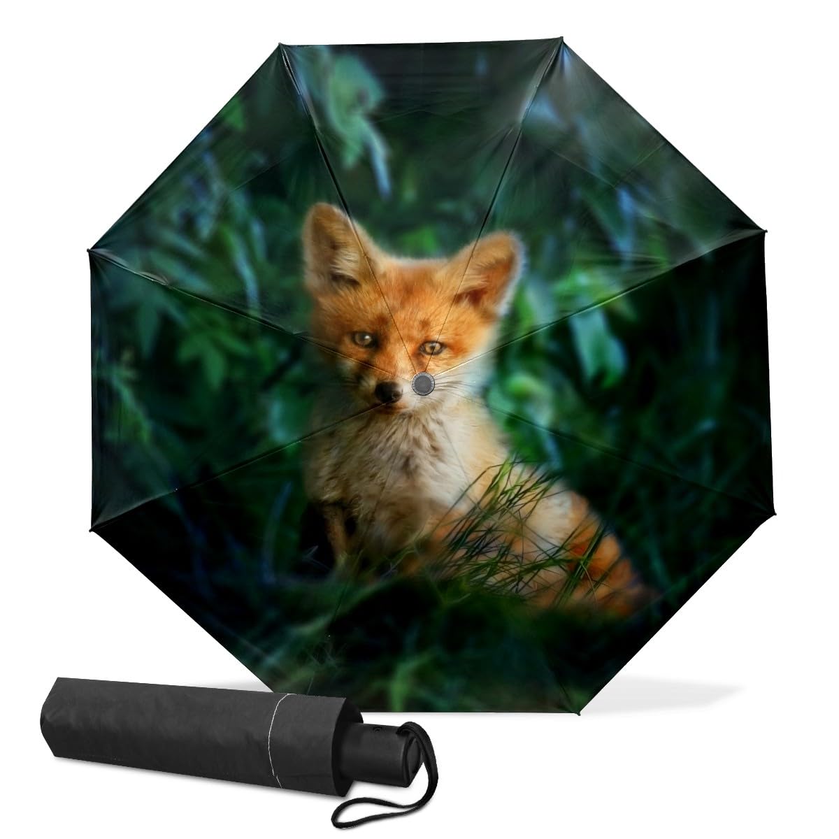 Gispog Women's One Color Automatic Folding Umbrella, Fox Red Animal Waterproof Compact Sun And Rain Travel Umbrellas For & Men
