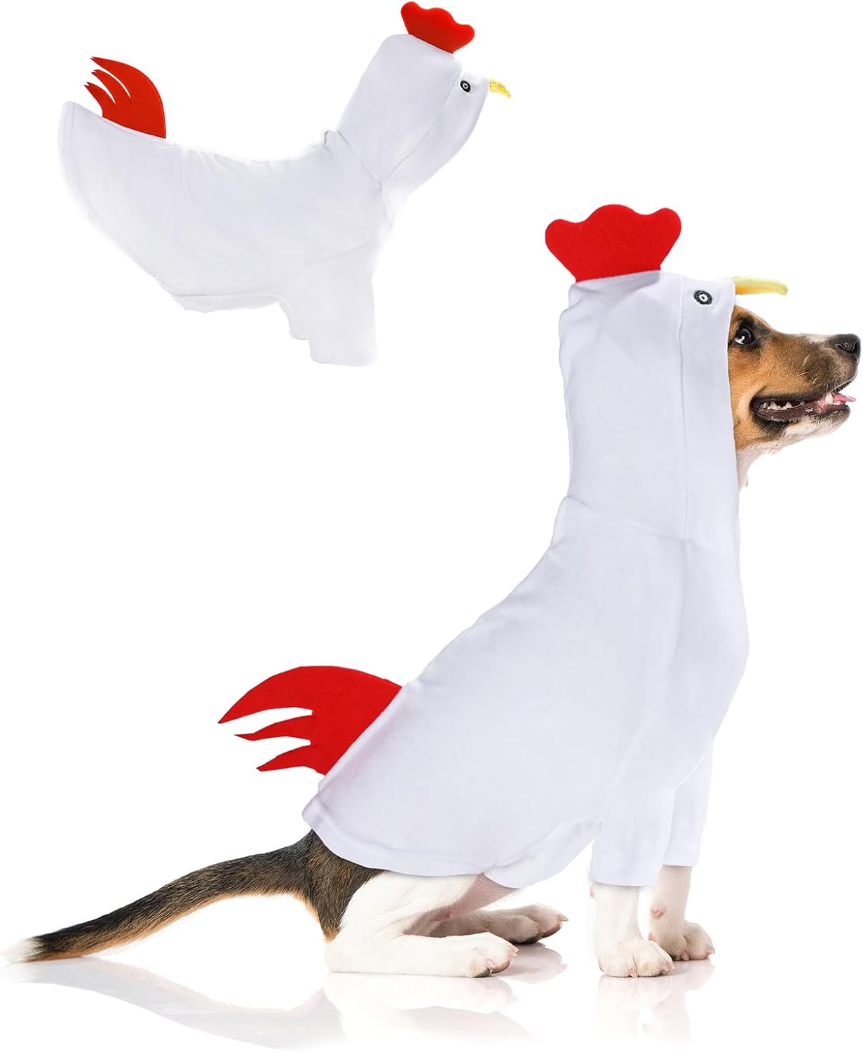DELIFUR Dog Halloween Chicken Costume - Dog Thanksgiving Hoodies for Small Medium Pet Cute Animal Clothes Cosplay Sweatshirt for Boston Terrier (Back 19.5")