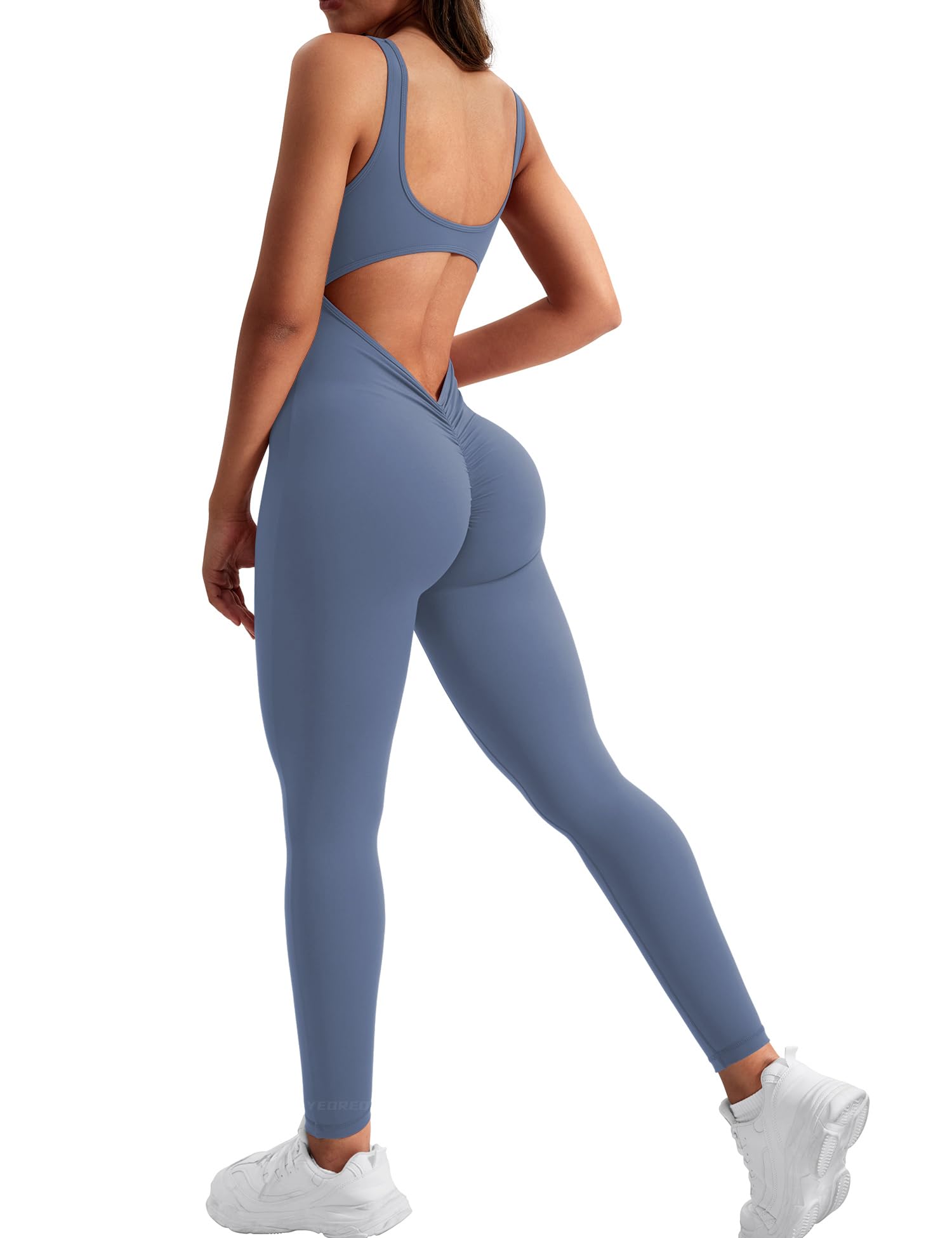 Women Long Sleeve Jumpsuit Workout Bodysuit V Neck Lizvette Scrunch Leggings One Piece Romper Full Length Bodycon-image-36
