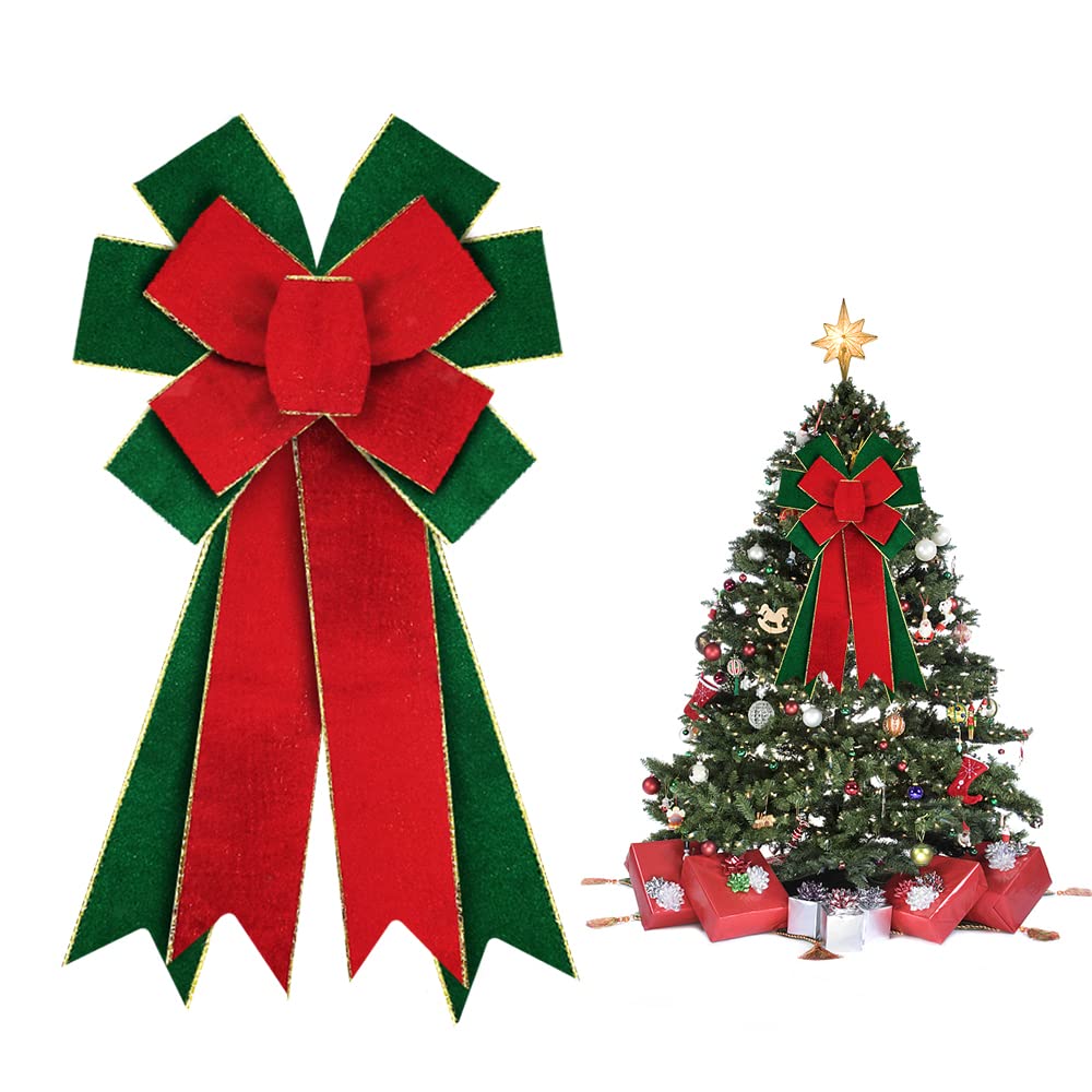 Hying Large Christmas Bows for Wreath, Red Green Velvet Wreath Bows for Xmas Décor Christmas Velvet Winter Bow for Front Door Indoor Outdoor Wall Tree Topper Decoration Supplies Christmas Ornament