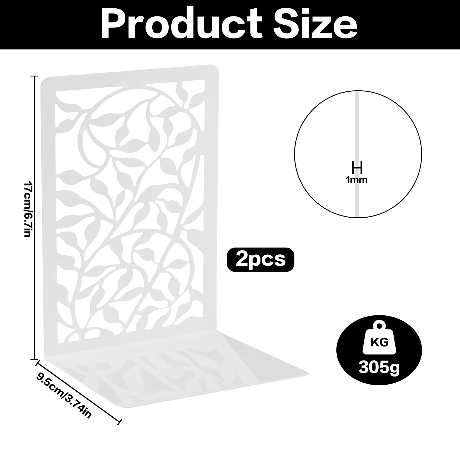 Reggilibri in Metallo Antiscivolo Bianco per Mensole da Scrivania