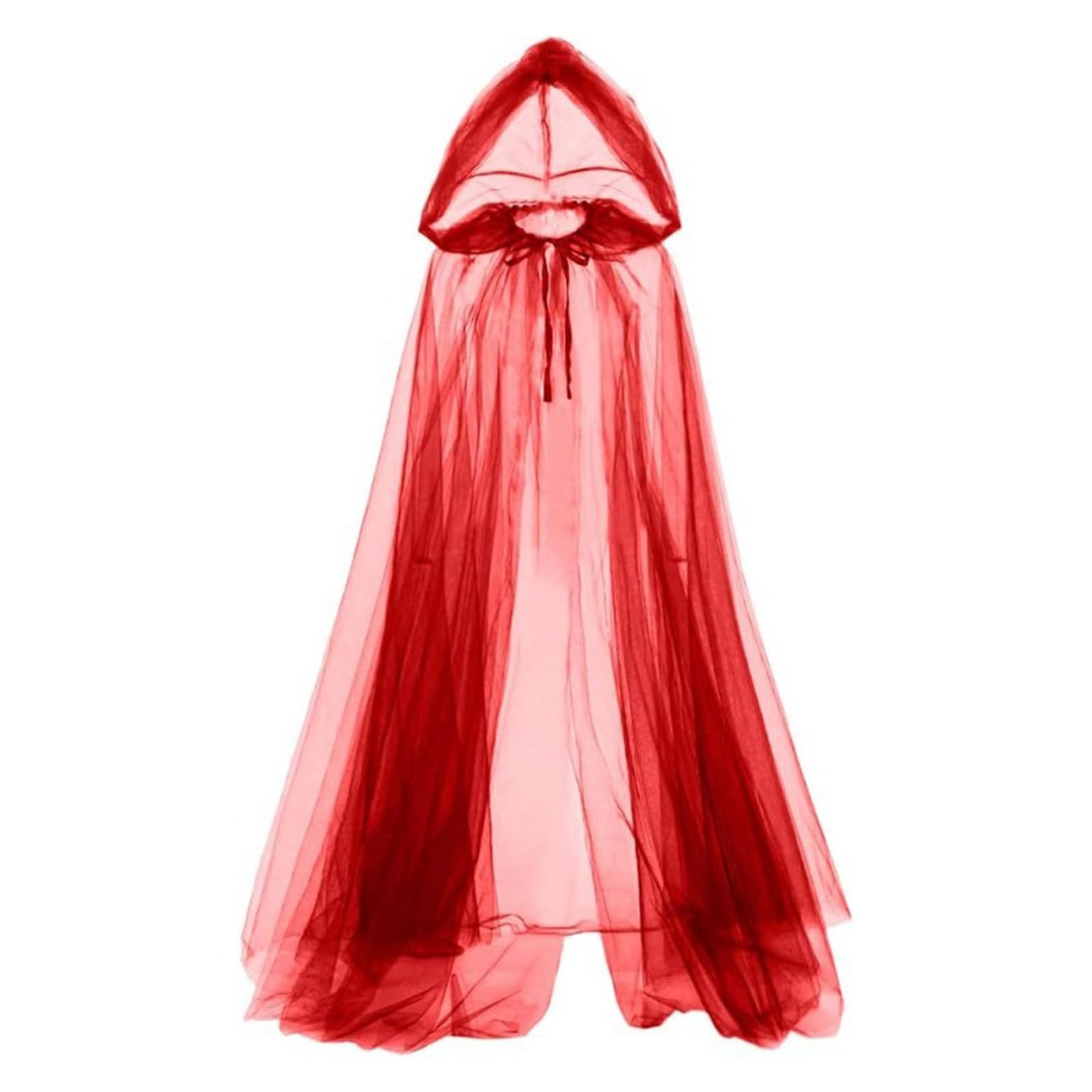 alloneslife Seethrough Sheer Hooded Capes Ponchos Shawl Breathable Polyester Long Cloak For Outdoor Wedding Beach Event Gathering(Red,150cm)