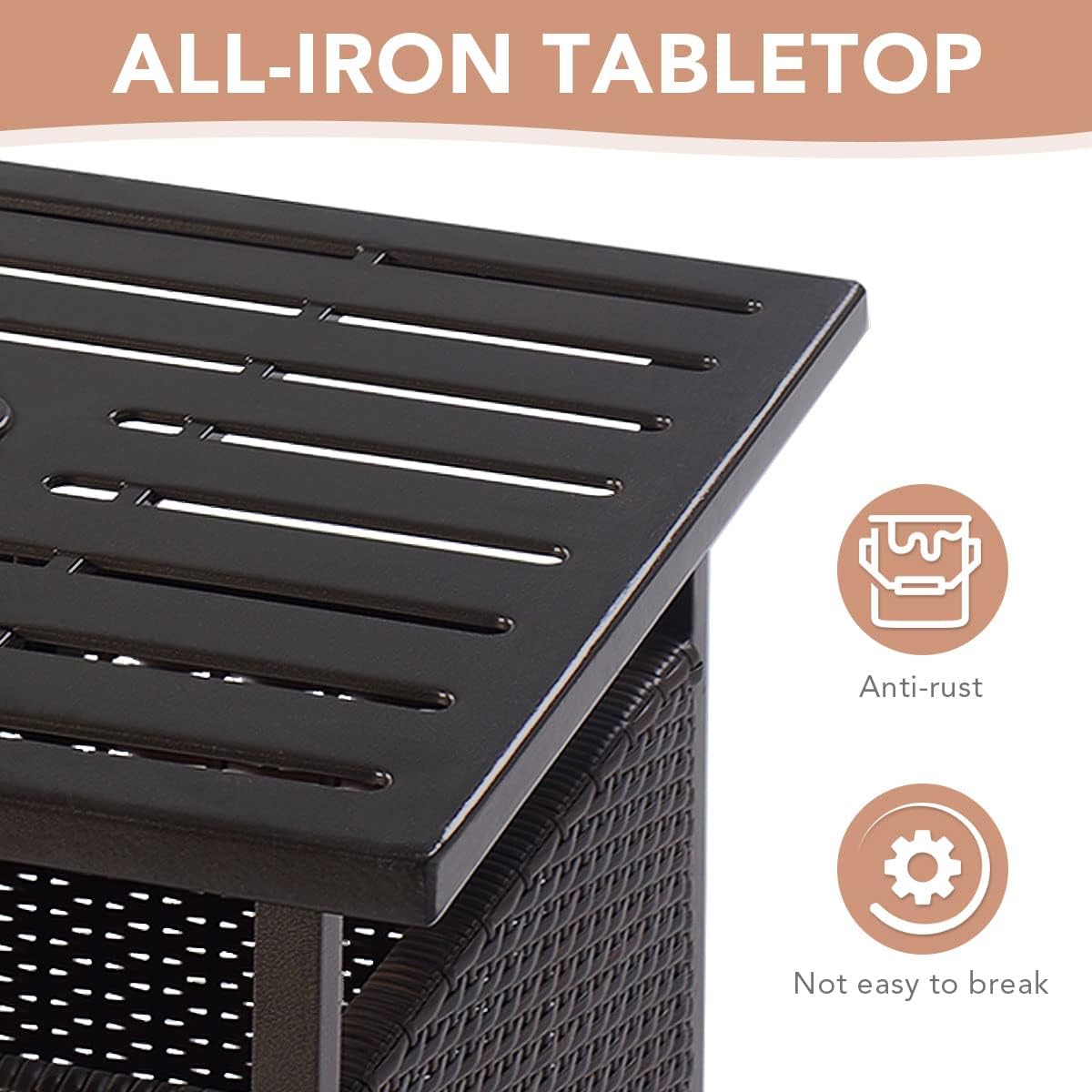 Nightcore Rattan Umbrella Side Table, Bistro Wicker Table with Storage Slot, Patio Umbrella Side Table Stand with 1.57" Umbrella Hole, Outdoor Leisure Coffee Table for Garden, Poolside, Deck