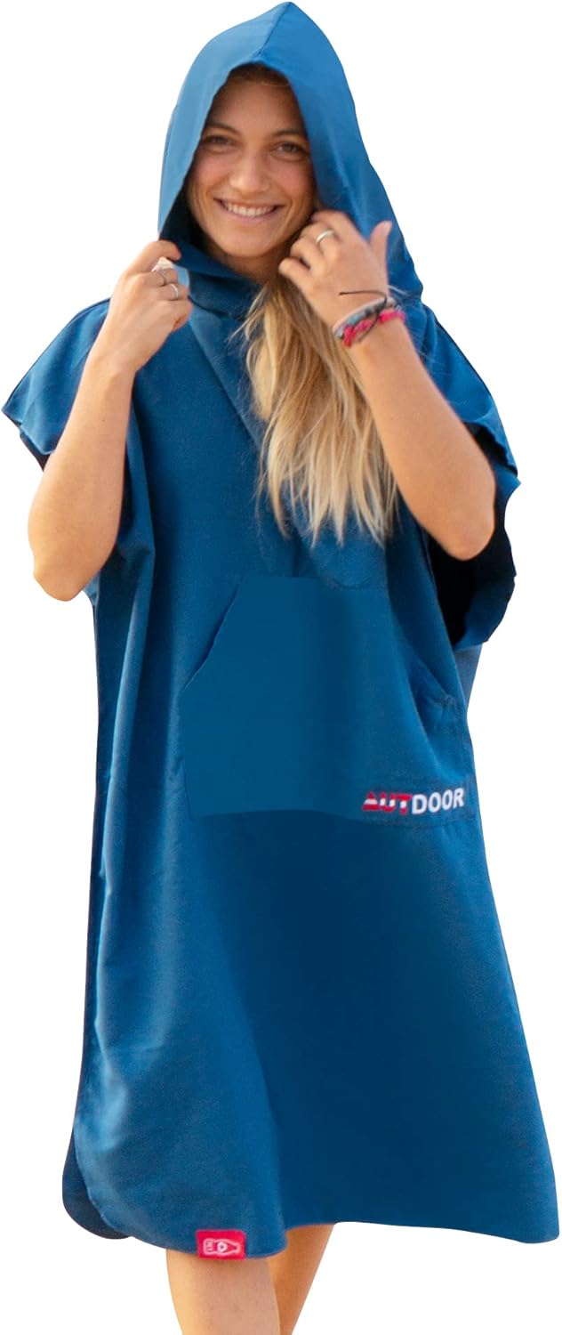 Cozary Surf Poncho Mikrofaser - Badeponcho 118x90cm Mit Kapuze In Dunkelblau