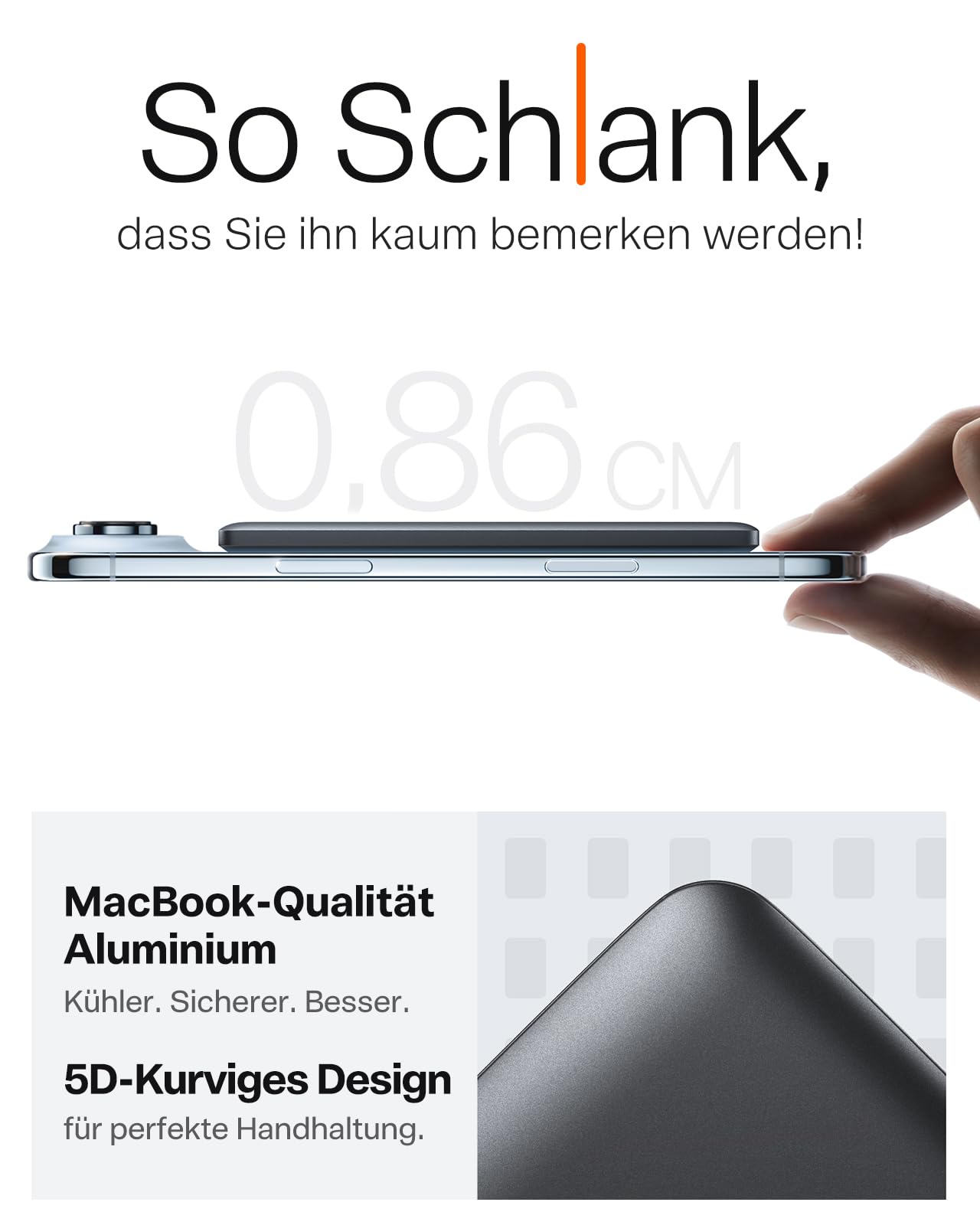 TORRAS MiniMag Ultra Slim Powerbank für Magsafe, 18W Schnellladen 5000mAh Magnetische Powerbank Klein, Wireless Externe Akkupack mit USB-C-Kabel für iPhone 17 Pro Max/Air/16/15/14/13/12, Grau Titan.