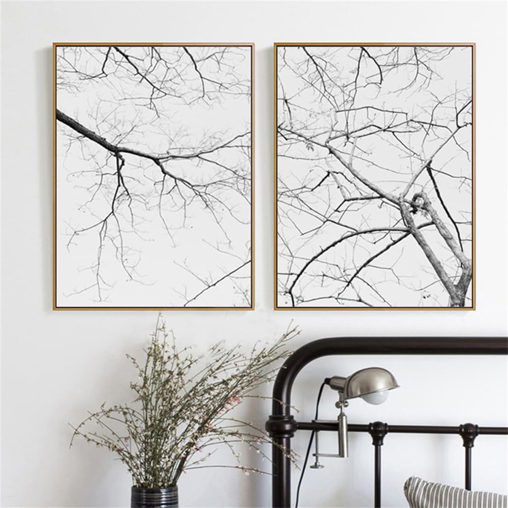 WUHBCZ Pictures,Vintage Black White Sketch Draw Tree Branches Canvas Art Print Painting Poster Wall Pictures for Home Living Bedroom Office Wall Decor-40 * 60cm*2PCS (No Frame)