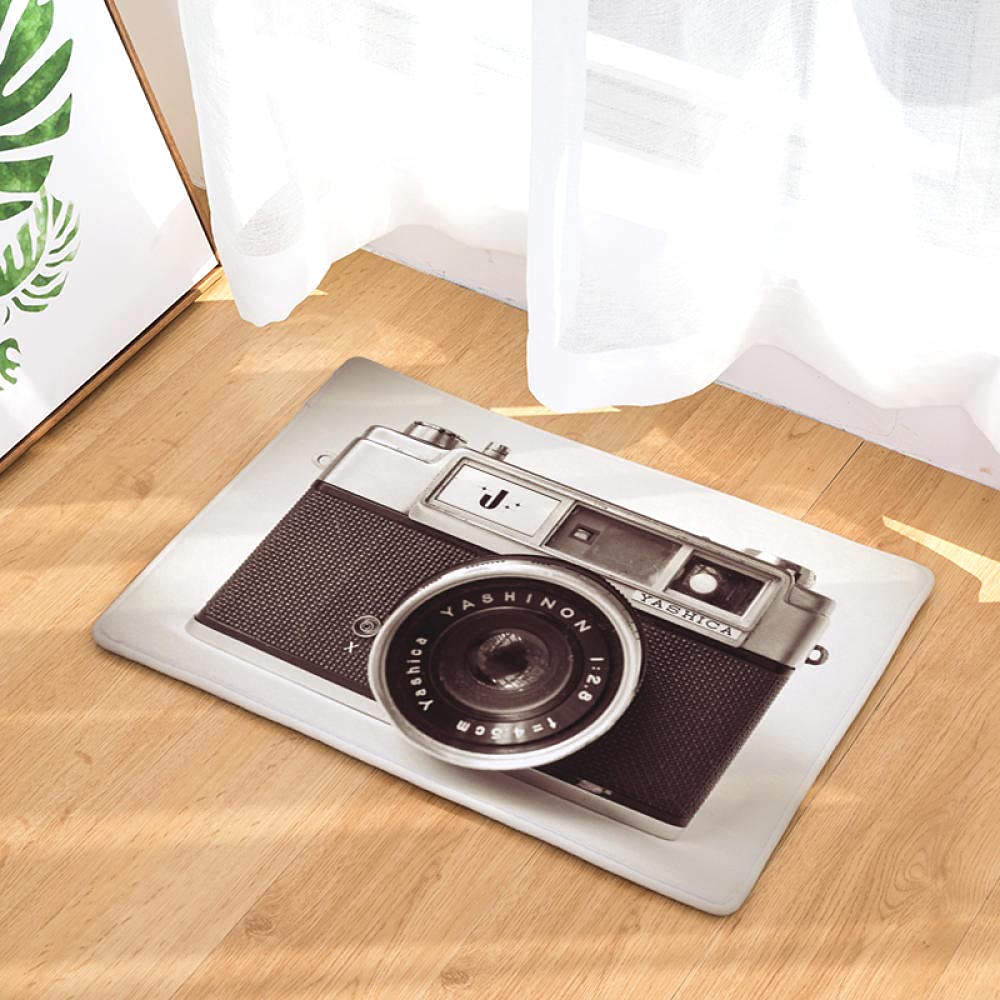 Doormats Camera Print Decorative Doormat Absorbent Geometric Flannel Carpet for Kitchen Home Decor Non-Slip Rectangle for Bathroom