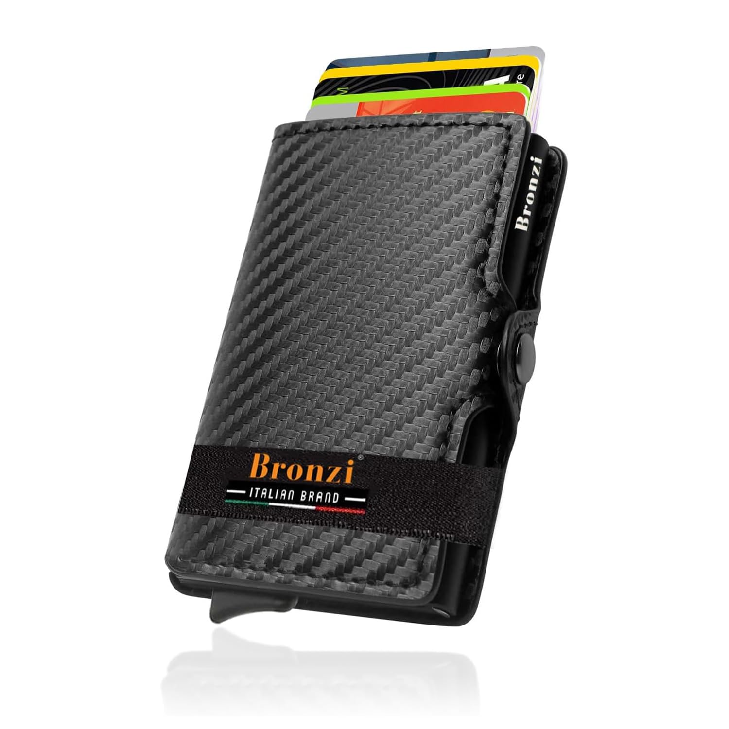 Bronzi® Portafoglio Uomo Slim Piccolo | Portacarte Uomo Donna Portatessere Porta Carte Di Credito | Portafogli Mini Protezione RFID con Portamonete | Box Regalo - Brand Italiano