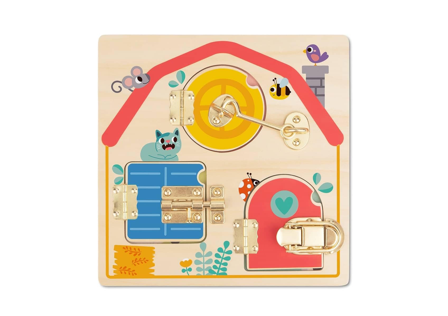Wooden Latches Activity Board, Pretend Play Toy, Ages 3+, 8.66x8.66x0.35 cm, 0.5 kg