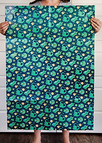 Dinosaur Wrapping Paper Set W/Ribbon And Tags - Birthday Wrapping Paper For Boys - W/ 27" X 39" Folded Gift Wrap (3) + 3 Meters Of Ribbon & 3 Gift Tags - Cute Wrapping Paper, Baby Boy Wrapping Paper For Baby Showers, Dinosaur Birthday Party, & More #TOP4