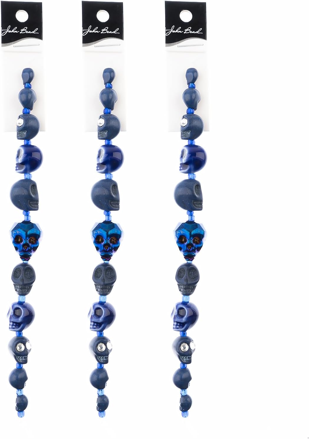 John Bead 33 Assorted Sized Skulls Bead Strand 6.5in. Strand Dark Blue