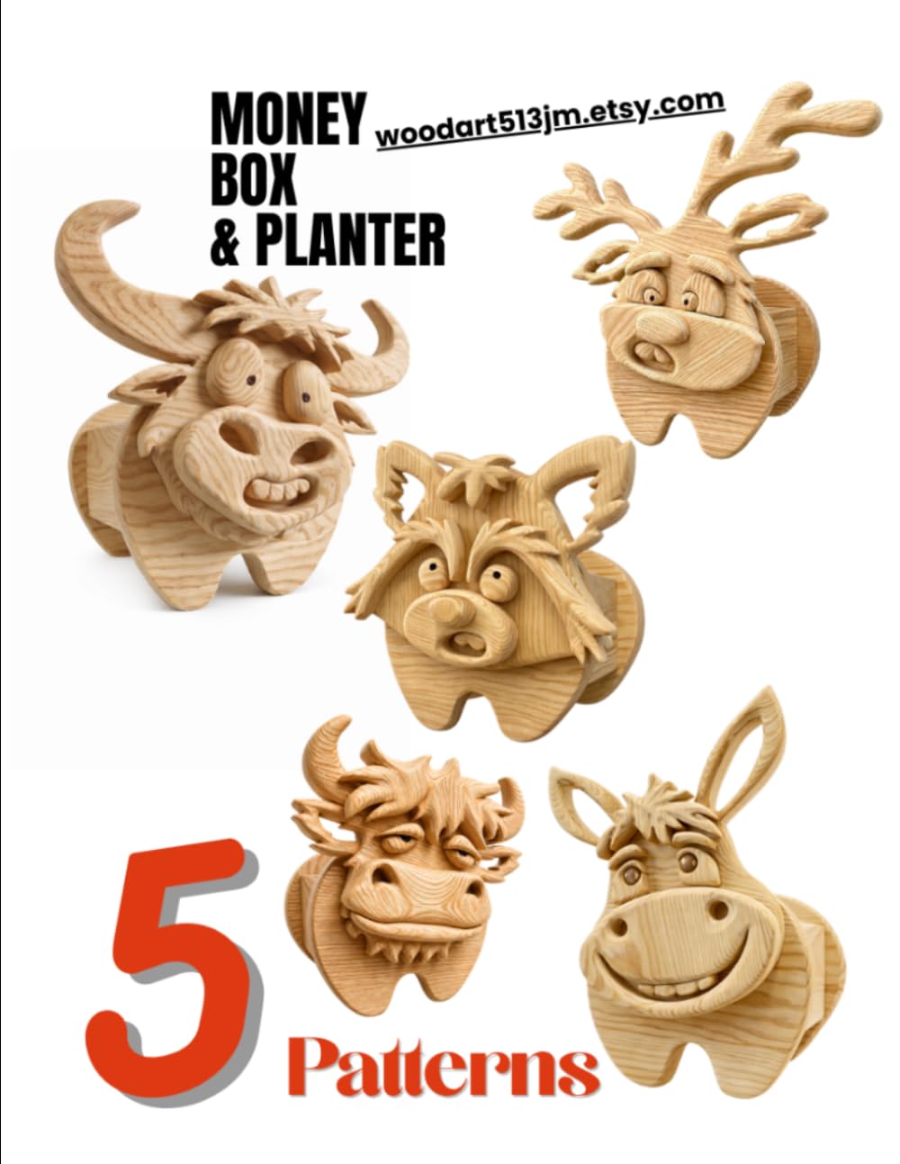 Wooden Animal Scroll Saw patterns:: Money bank & Planter: Vol.6