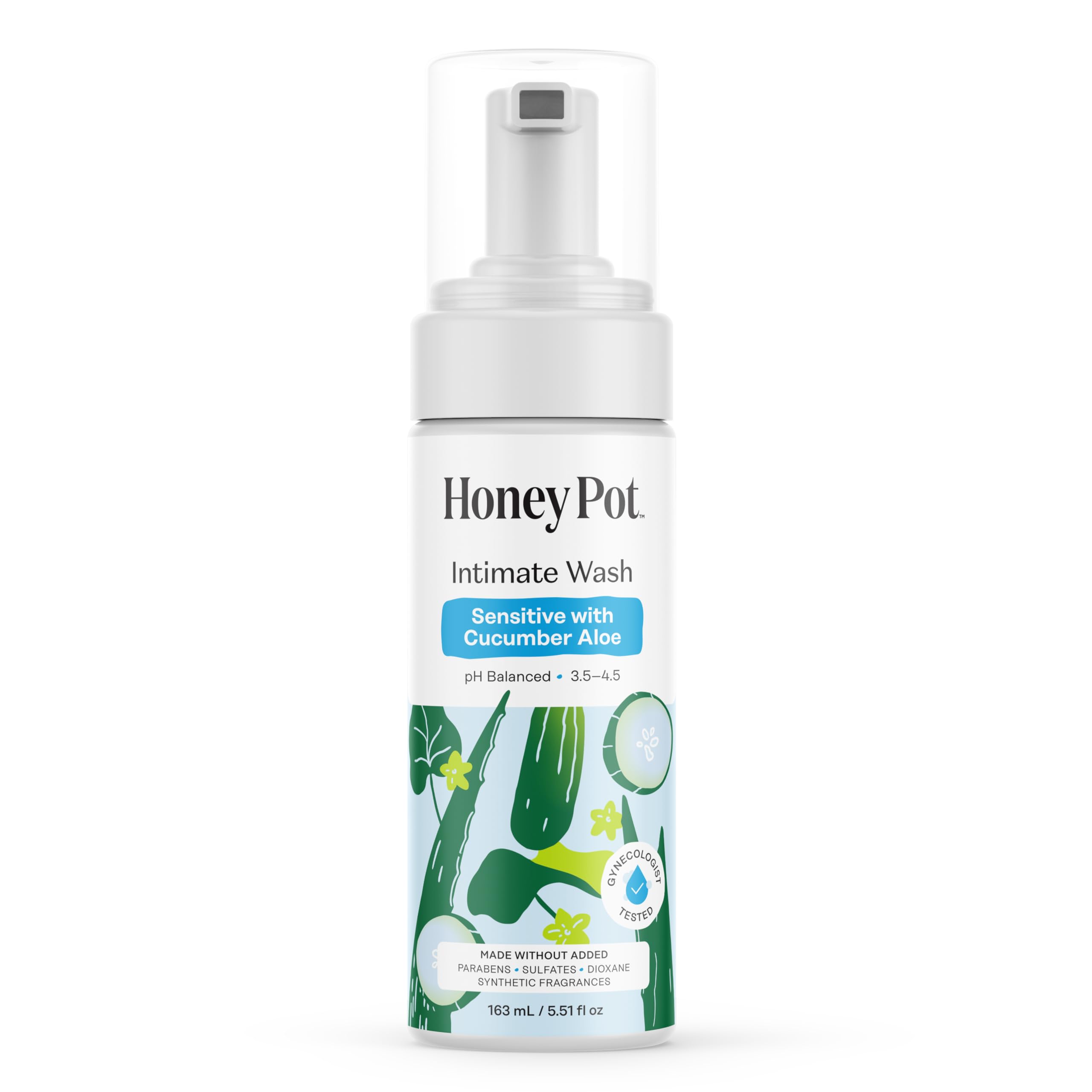 The Honey Pot Company - Feminine Wash - Herbal Infused - Sensitive Skin Types - PH Balanced Plant Based Hygiene Products - Cucumber Aloe - 5.51 Fluid Oz.