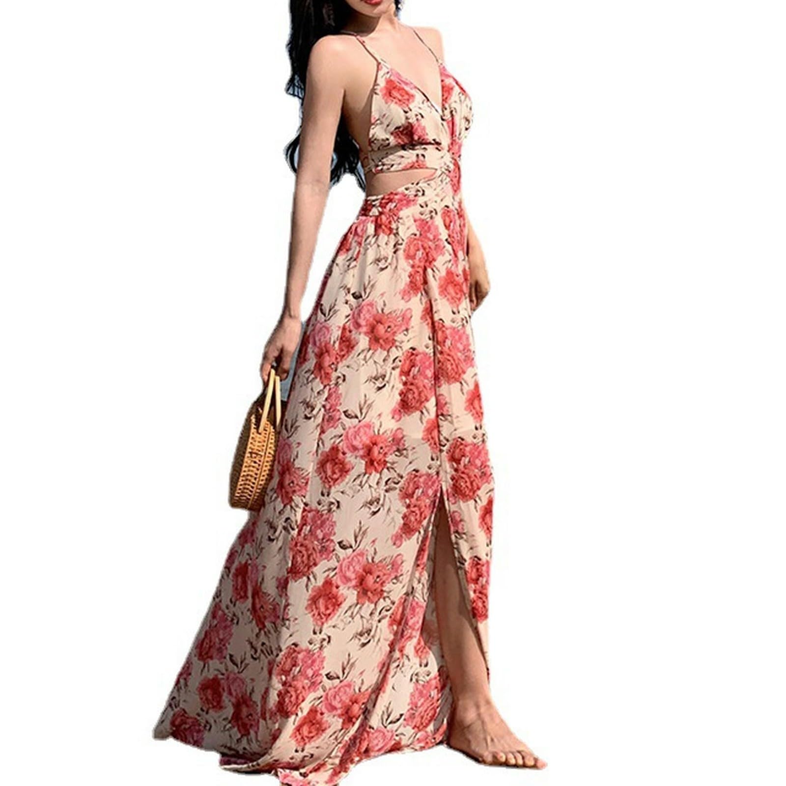 Robe de vacances fleurie mousseline fluide anti-chaleur à fentes taille M