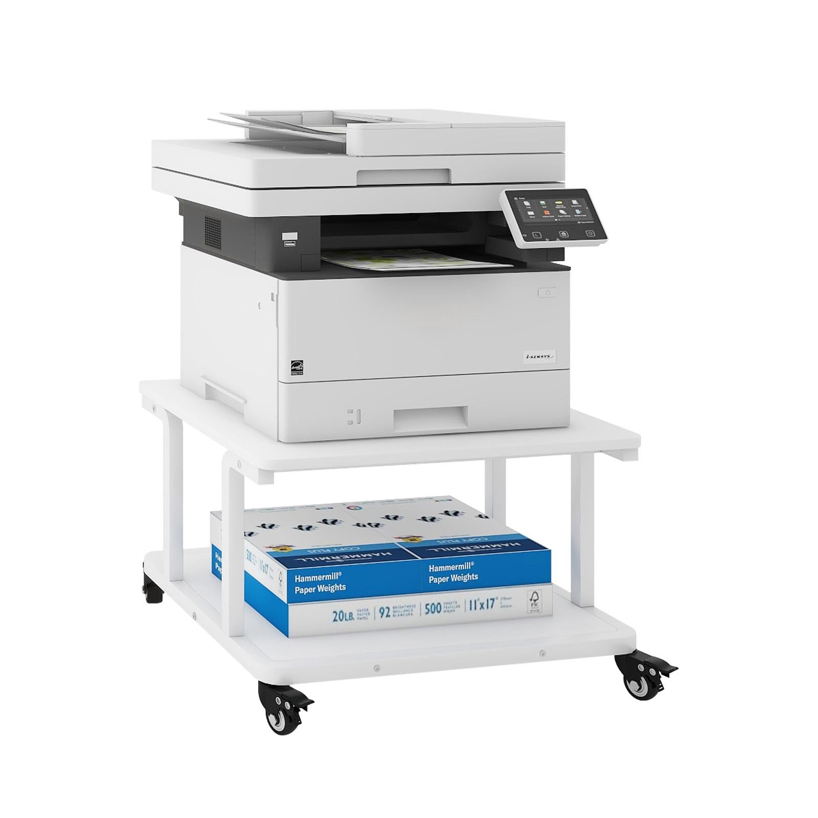 PUNCIA Carro Impresora de 2 Niveles 60 x 50 cm para Oficina Hogar Escuela | mesa soporte impresora blanco carro organizador documentos mueble con estantes para archivos y equipos de oficina
