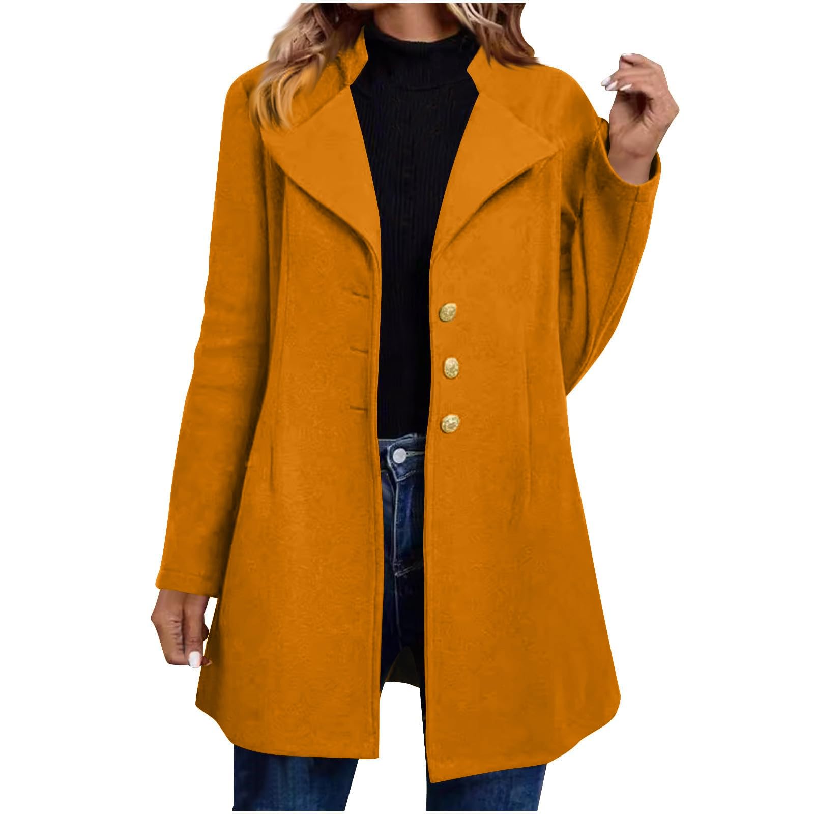 Generisch Wolljacke Damen Winter Wollmantel Mittellang Coat Mit Knöpfen