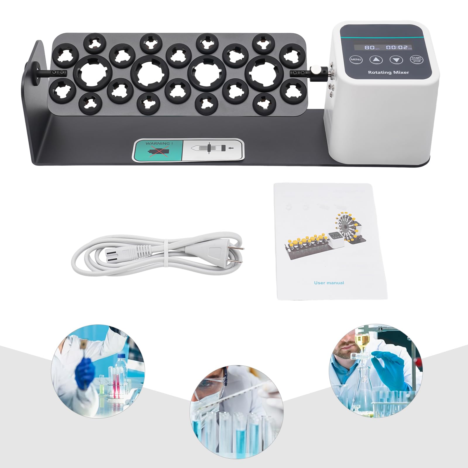 Digital Long Axis Rotating Mixer Shaker, 20-80RPM Speed Adjustable Tabletop Tube Mixer with Intelligent Operation Panel and Timer Design, Portable Rotating Mixer Shaker for Laboratories