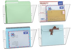 4 Pack Wall File Holder Organizer with Clear Single Pocket