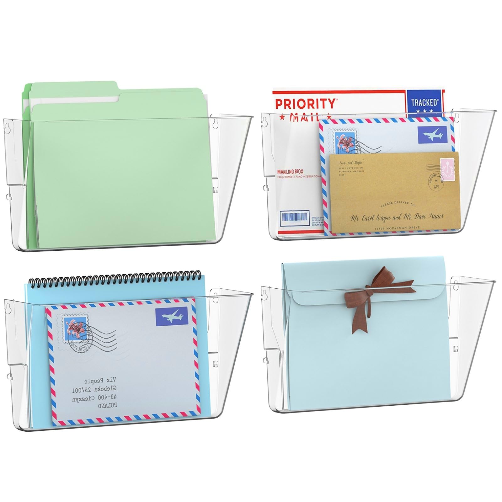 Gawerk Aktenhalter mit einer Tasche, Wandhalterung, transparent, 4 Stück | Acryl-Hänge-Wand-Organizer, Kunststoff-Wandhalterung, Posten, Zeitschriften, Organizer für Büro und Zuhause