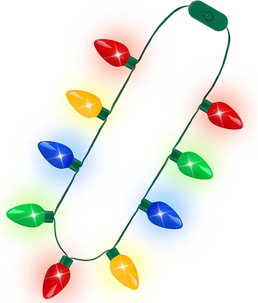 Christmas Necklace, 1Pcs Light up Christmas Accessories with 9 Bulbs, Colorful 3 Glow Modes Light Xmas Necklaces, Ugly Sweater Costumes Accessories for Xmas Party Favor Festival Supplies