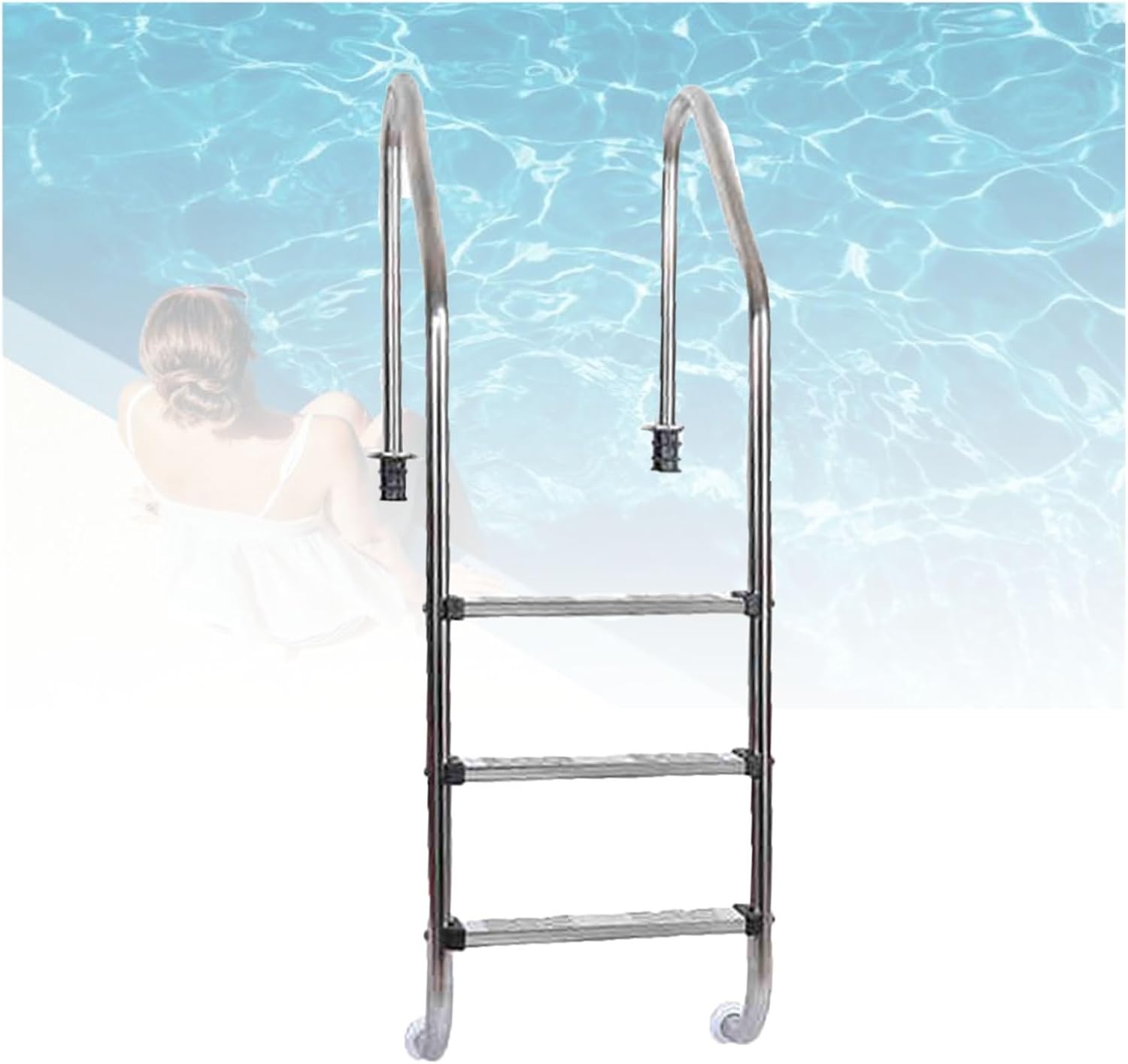 Pool Ladder,Stainless Steel in-Pool Stair,2/3-Step Handrails Stairs,with Preventing Slips Pedals,for Swim Gym and in Groundc,Bearing Weight 250kg(2 Steps) (One