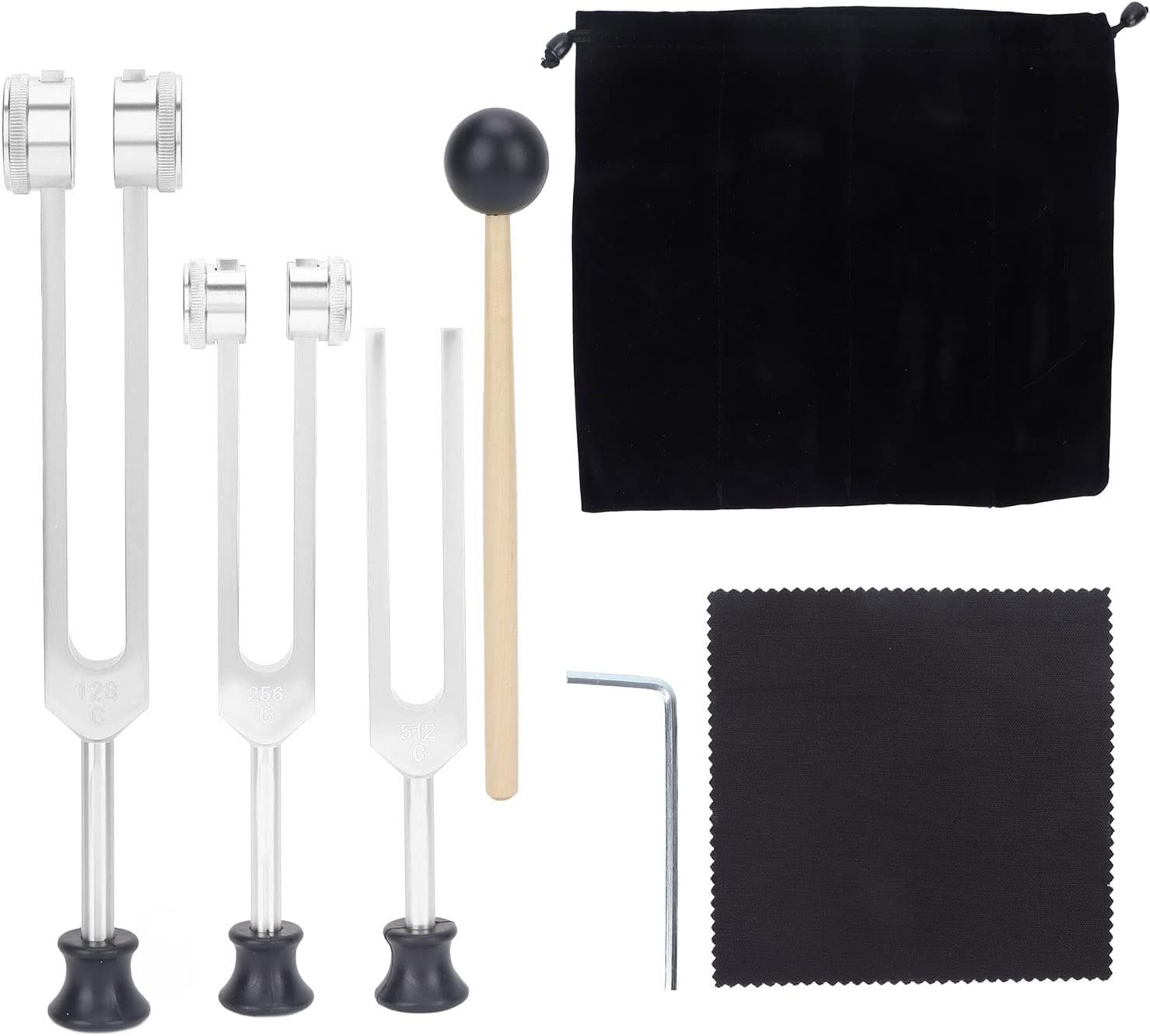 Aluminum Alloy Tuning Fork for Healing, 4 Pcs 128 256 512hz Treatment Tools Repair Brain Body Healing Instrument for Home Clinical(Silver)