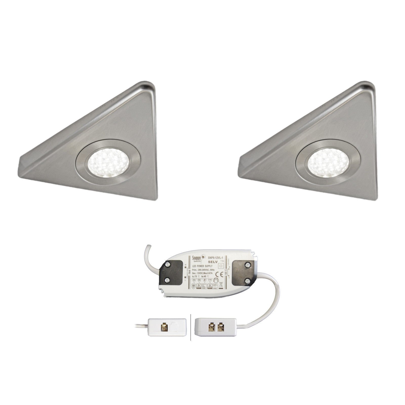 Lighting Innovations 2X Kitchen Under Cabinet Cupboard LED Slim Triangle Light KIT Stainless Finish Como Cool White