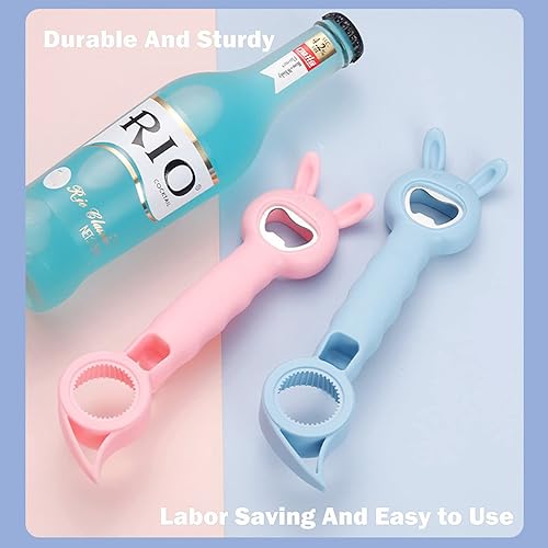 Miniatura 7 de Abrebotellas abrelatas para manos débiles, bonito abridor de cerveza multifunción 4 en 1 para personas mayores con artritisregalo infantil (azul)