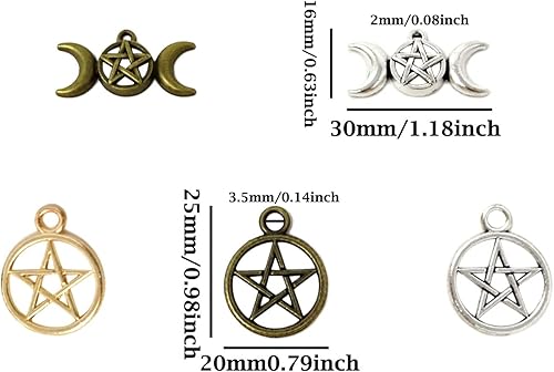 Miniatura 2 de Honbay 50 dijes de aleación de luna creciente pentagrama, pentáculo, estrella, colgante de bruja de la suerte para aretes, collares, pulseras,